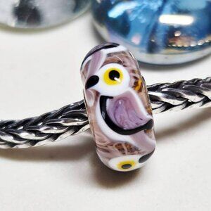 New Trollbeads OOAK Unique Birdies Glass Bead Charm Sterling Silver Purple Bead